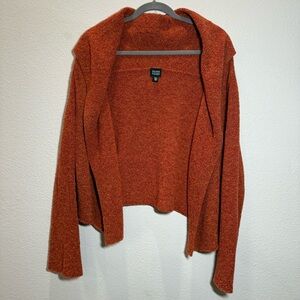 Eileen Fisher Burnt Orange red Midrib Cardigan Sweater Wool L Large